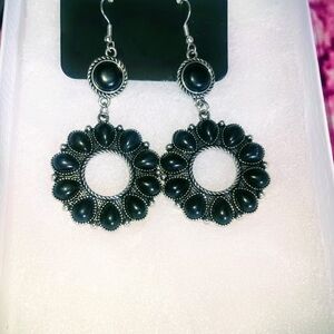 Elegant Black Floral Hoop Earrings